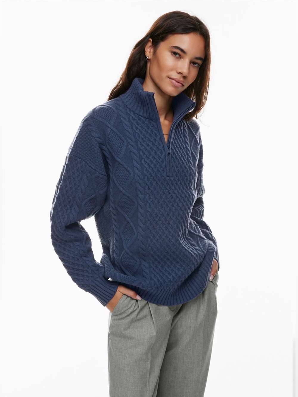 Aritzia Sunday Best Peggy Turtleneck 1/4 Zip Sweater  Wool Organic Cotton ,S